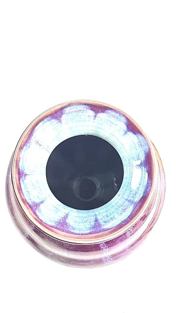 Signed Purple Pink Iridescent Glazed Art Pottery Vase 10 in - 3