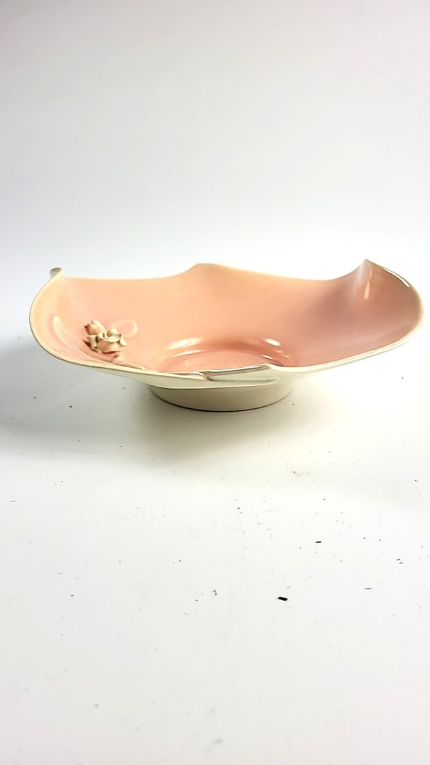 Pink Flower ceramic Bowl with Raised Flower 10 in signed - 2