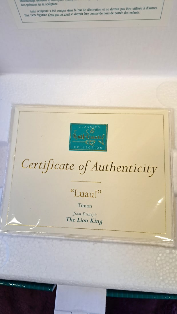 Walt Disney Classics Collection Luau! Timon The Lion King Membership Figurine Coa Box - 4