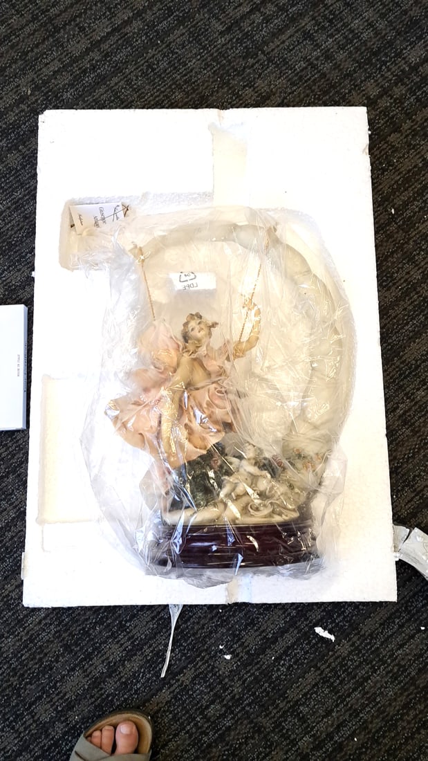 Giuseppe Armani Lady On Swing With Cherub Figurine Sculpture On Wood Base - 12