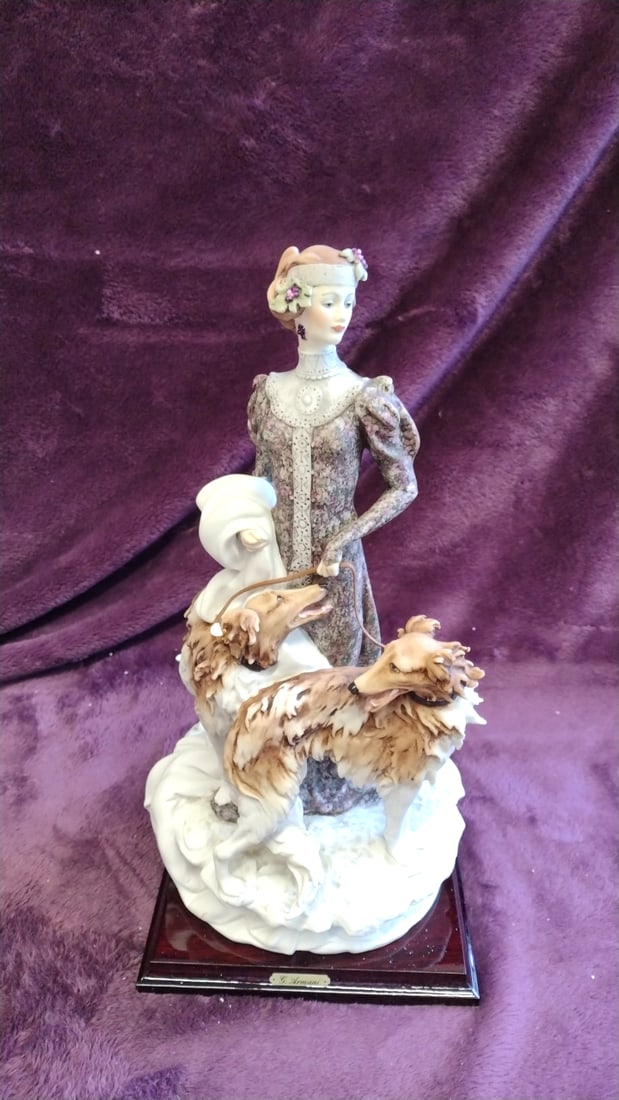 G. Armani Porcelain Figurine Woman With Borzoi Dogs 1122c: 4 x 16. 5 x 5 4 lb Low Estimate: 500.00 High Estimate: 1500.00