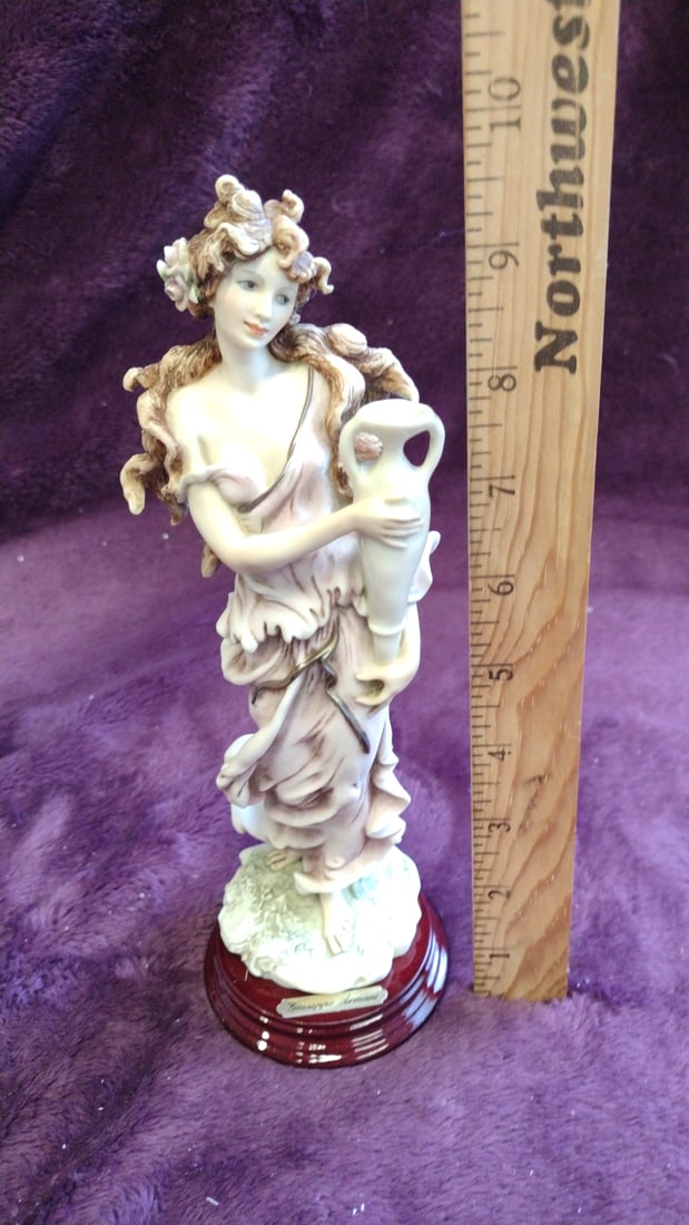 Giuseppe Armani Florence Aquarius Summer Dream Woman With Amphora Figurine Wood Base - 4