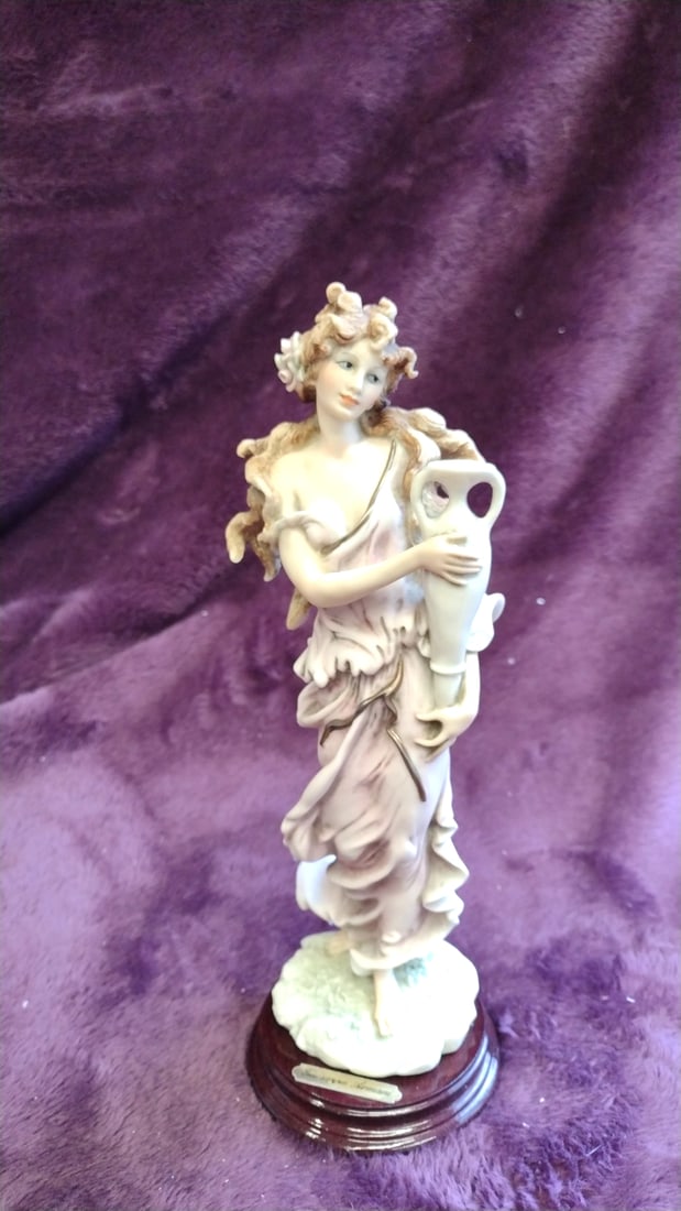 Florence Giuseppe Armani Lady Aquarius With Amphora Figurine On Wood Base - 2