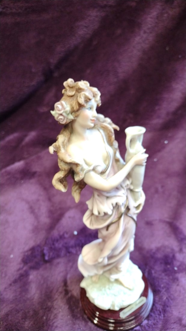 Florence Giuseppe Armani Lady Aquarius With Amphora Figurine On Wood Base - 3