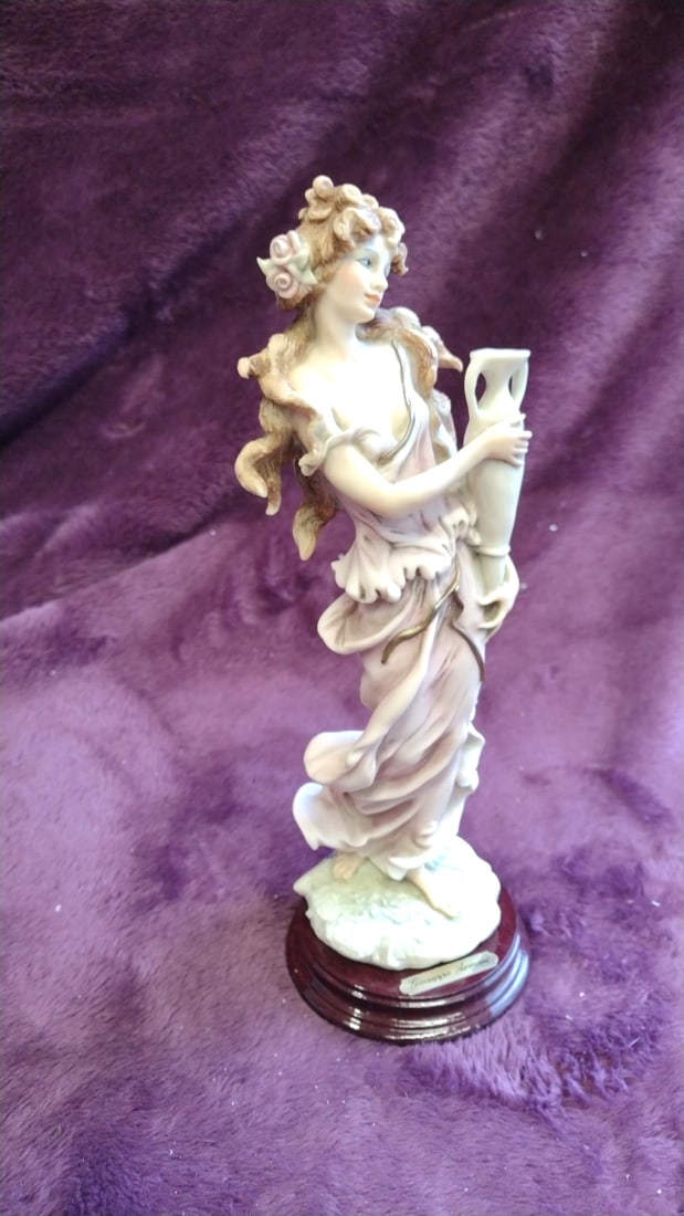 Florence Giuseppe Armani Lady Aquarius With Amphora Figurine On Wood Base - 6