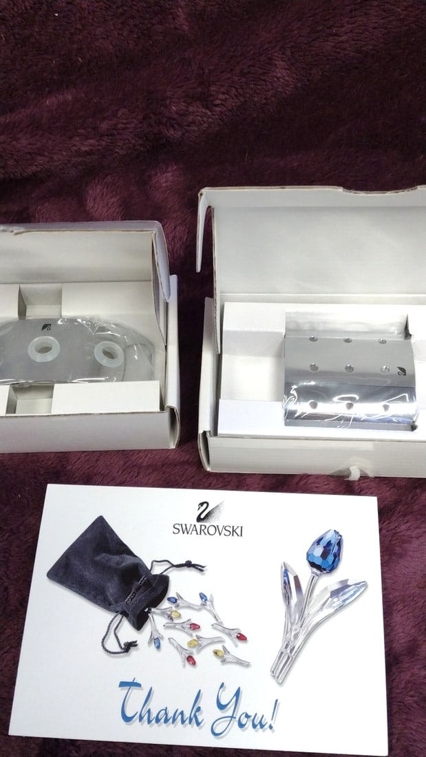 Swarovski Crystal Display Stand Hardware Parts With Boxes And Thank You Card: 9 x 6 x 8 2 lb Low Estimate: 25.00 High Estimate: 75.00