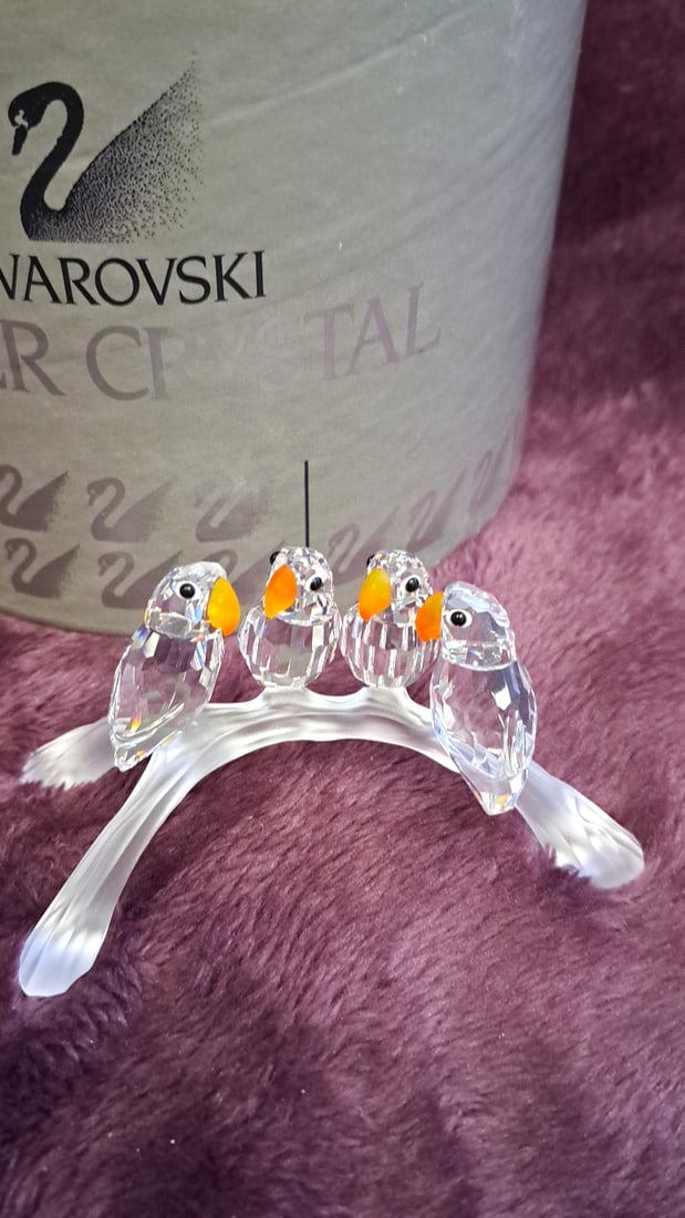 Swarovski Silver Crystal Four Birds On Branch Figurine With Box - 2