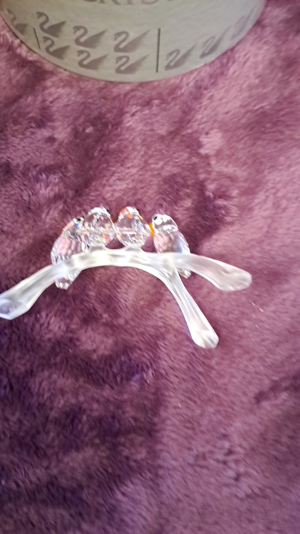 Swarovski Silver Crystal Four Birds On Branch Figurine With Box - 3