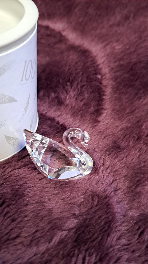 Swarovski Scs Clear Crystal Swan Figurine With 100 Logo Cylinder Case - 2
