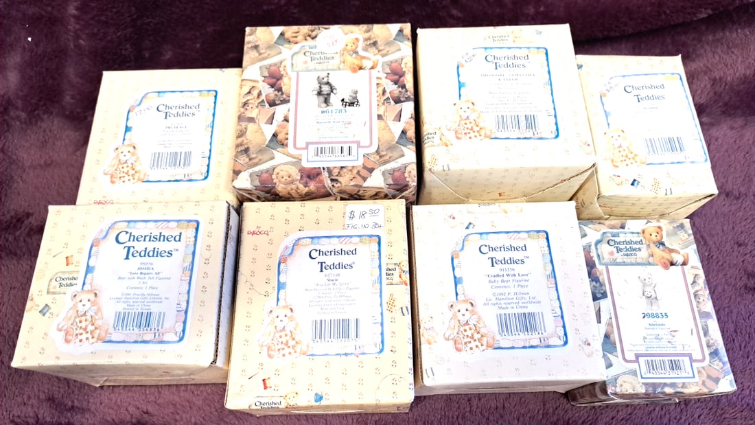 Enesco Cherished Teddies Boxed Figurine Lot Of 8: 4 x 5 x 5 1 lb Low Estimate: 20.00 High Estimate: 75.00