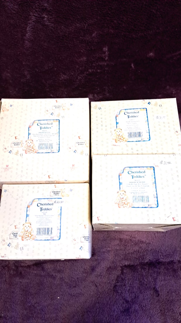 Enesco Cherished Teddies Figurines Lot Of 4 Boxes Freda & Tina Nils Tracey & Nicole: 5 x 5 x 14 1. 5 lb Low Estimate: 20.00 High Estimate: 50.00
