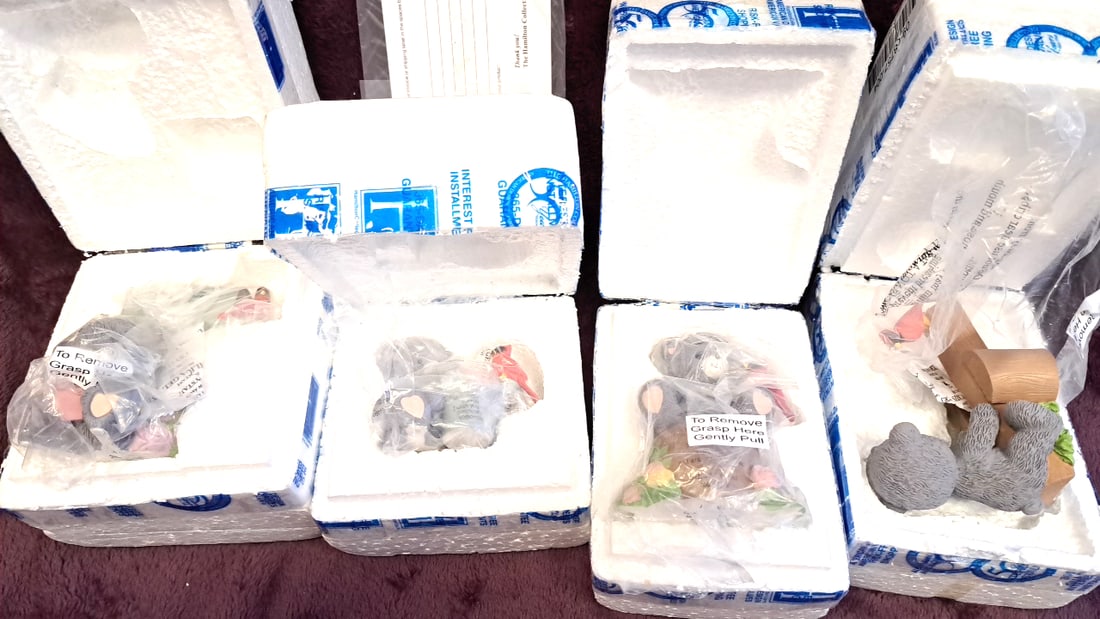 Hamilton Collection Teddy Bear Figurines In Styrofoam Boxes, Lot Of 4: 4 x 13. 5 x 13. 5 0. 8 lb Low Estimate: 20.00 High Estimate: 60.00