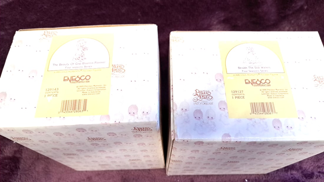 Enesco Precious Moments Four Seasons Porcelain Figurines Lot: 129143 Beauty Of God, 129127 Still ... (1 of 5)