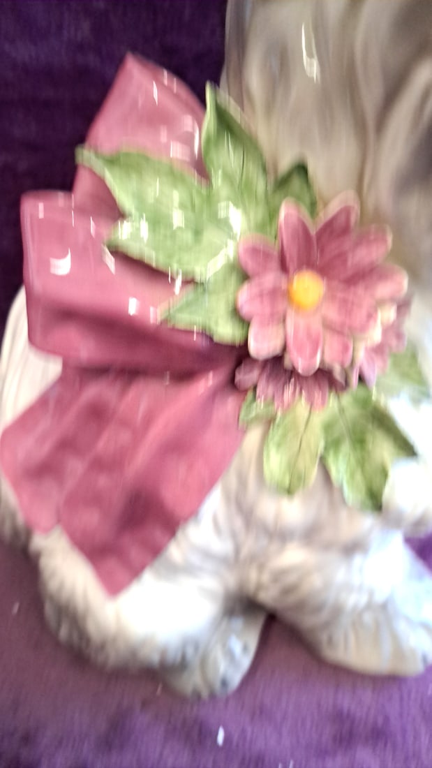 Betlar Inc Ceramic Shaggy Dog Figurine With Pink Bow And Flowers, 17 In - 3