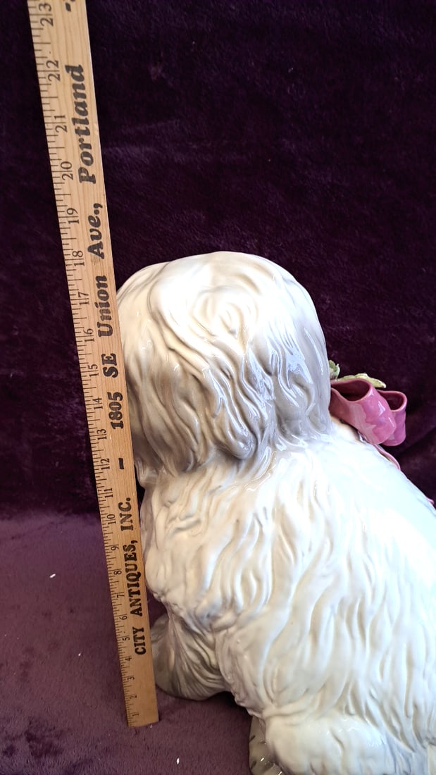 Betlar Inc Ceramic Shaggy Dog Figurine With Pink Bow And Flowers, 17 In - 5