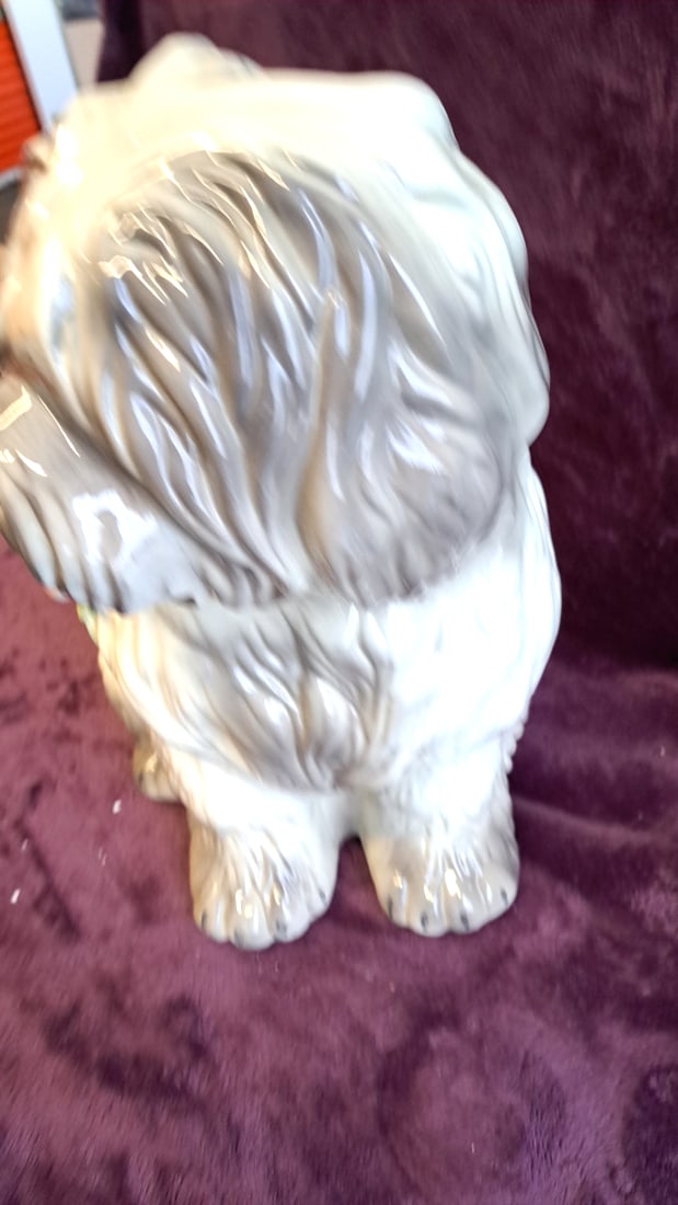 Betlar Inc Ceramic Shaggy Dog Figurine With Pink Bow And Flowers, 17 In - 7