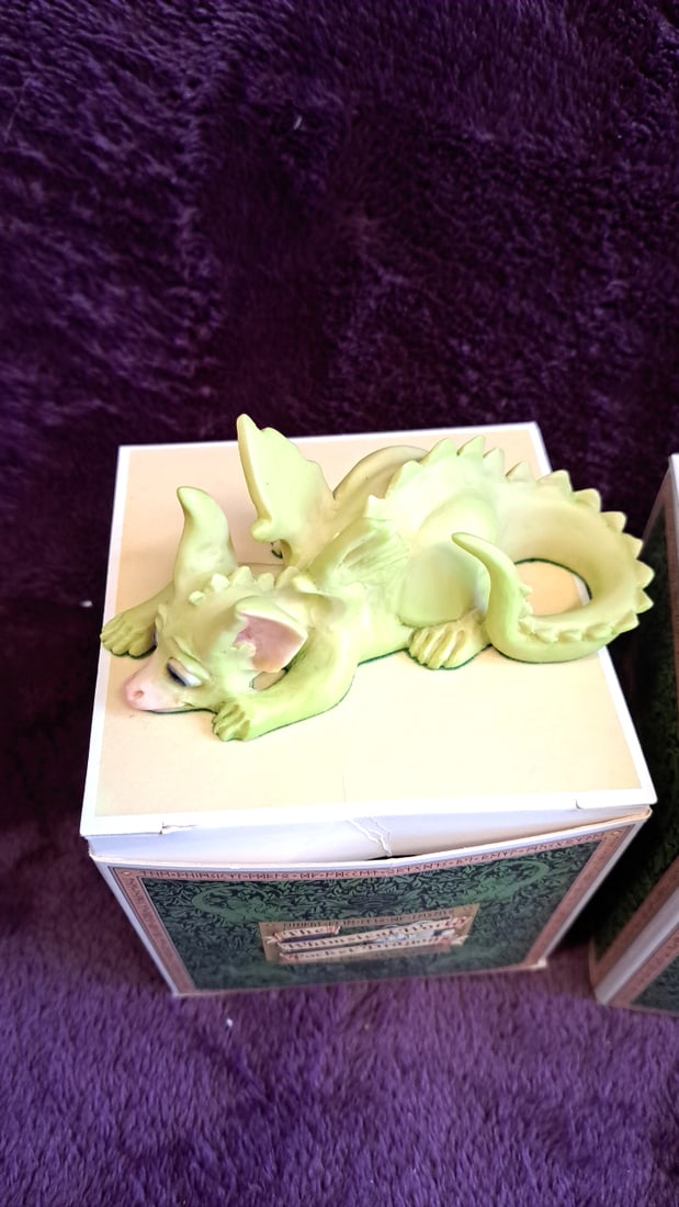 The Whimsical World Of Pocket Dragons Figurines Lot Of 4 With Boxes Green Dragons - 2