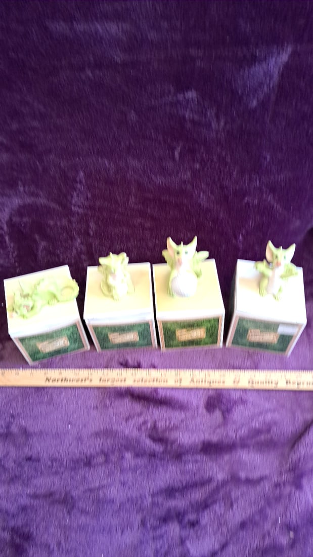 The Whimsical World Of Pocket Dragons Figurines Lot Of 4 With Boxes Green Dragons - 5