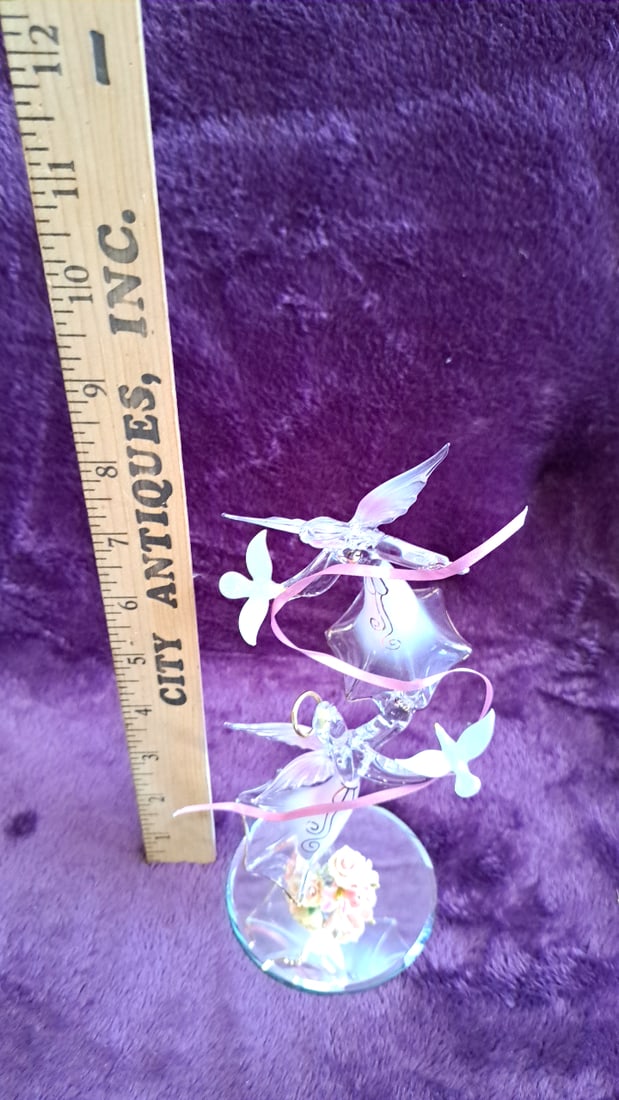 Glass Baron A6 875 Double Angels With Doves Glass Figurine Mirror Base - 2