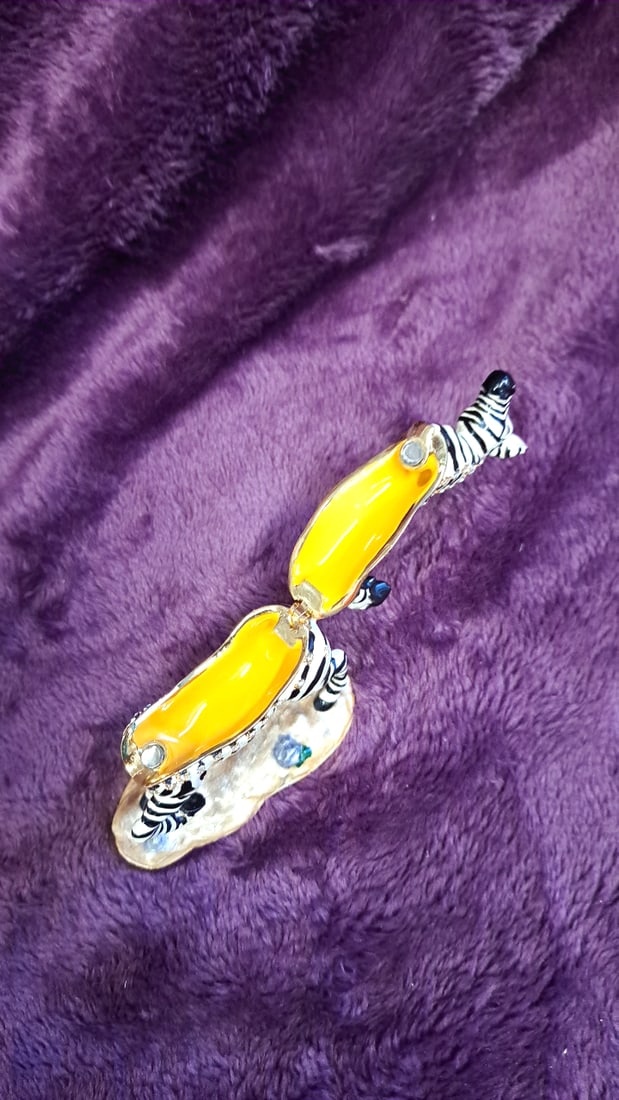 Set Of 2 Jeweled Enamel Hinged Trinket Boxes Zebra & White Dog Figurines 3" - 10