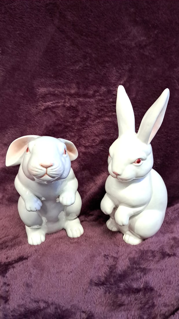 Lot Of 3 Fitz And Floyd White Ceramic Rabbit Figurines With Red Eyes - 3