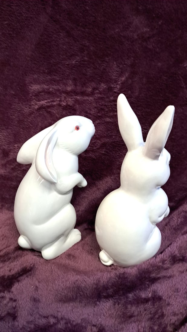 Lot Of 3 Fitz And Floyd White Ceramic Rabbit Figurines With Red Eyes - 4