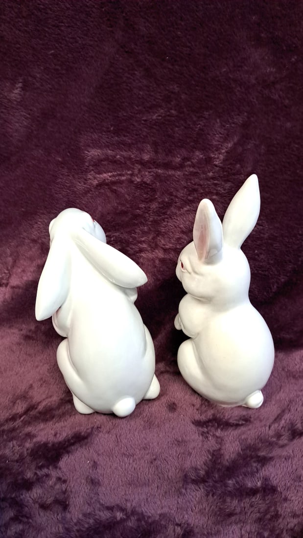Lot Of 3 Fitz And Floyd White Ceramic Rabbit Figurines With Red Eyes - 5