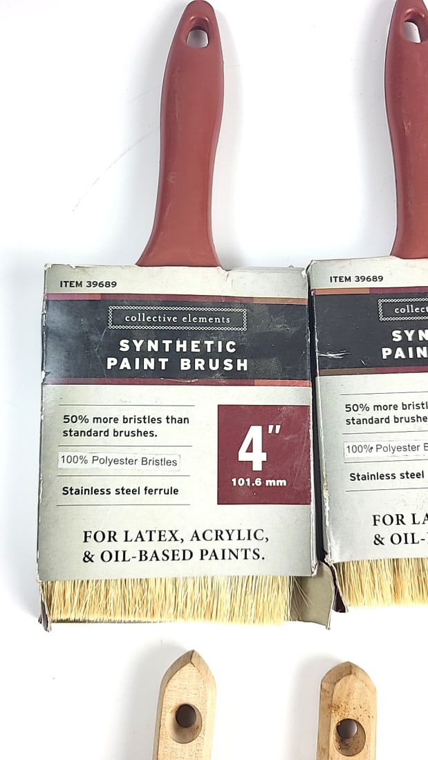 Lot Of 8 Paint Brushes: Collective Elements 4 In, Ram Z-pro Angle Sash, Mbs Deluxe 2 In - 2