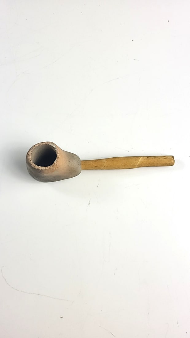 Clay Tobacco Pipe With Wooden Stem, Approx. 6 In - 3
