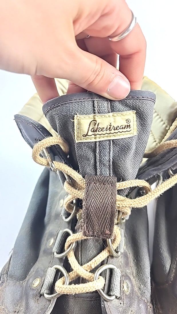 Lakestream Gray Tan Lace-up Wading Boots Rubber Toe D-ring Eyelets - 3