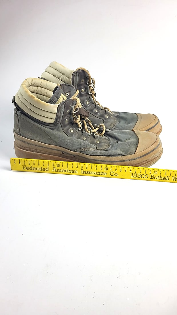 Lakestream Gray Tan Lace-up Wading Boots Rubber Toe D-ring Eyelets - 4