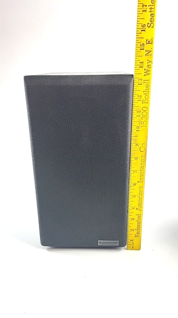 Speakerlab Bookshelf Speakers Pair Black Wood Cabinets Gray Cloth Grilles - 2