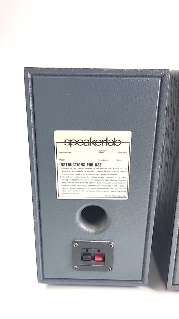 Speakerlab Bookshelf Speakers Pair Black Wood Cabinets Gray Cloth Grilles - 5