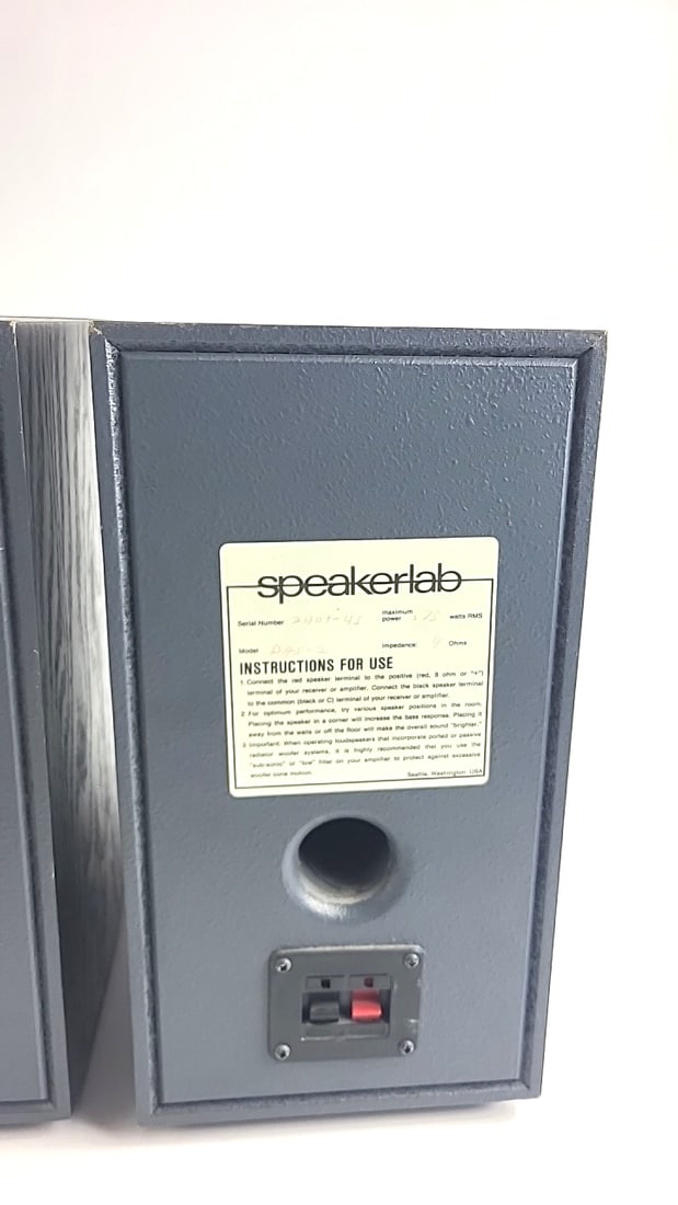 Speakerlab Bookshelf Speakers Pair Black Wood Cabinets Gray Cloth Grilles - 6