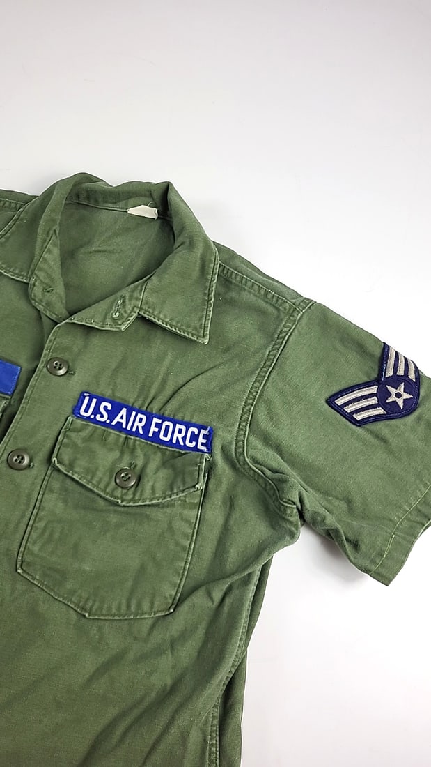 U.S. Air Force Og-107 Cotton Sateen Shirt J.H. Rutter Rex 15.5 X 33 Patches Medium - 3