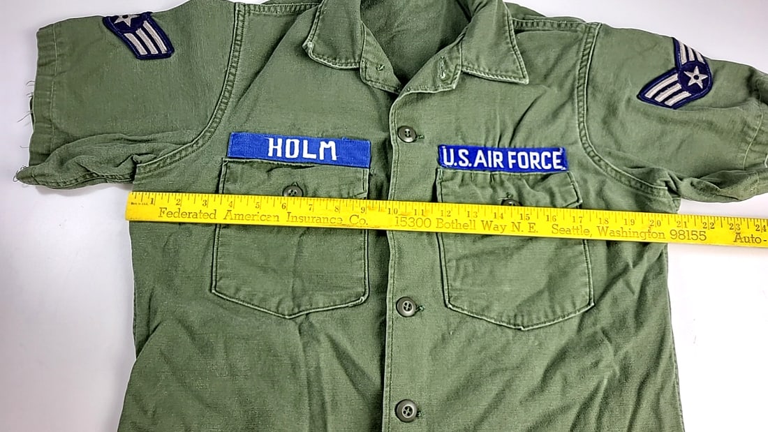 U.S. Air Force Og-107 Cotton Sateen Shirt J.H. Rutter Rex 15.5 X 33 Patches Medium - 7