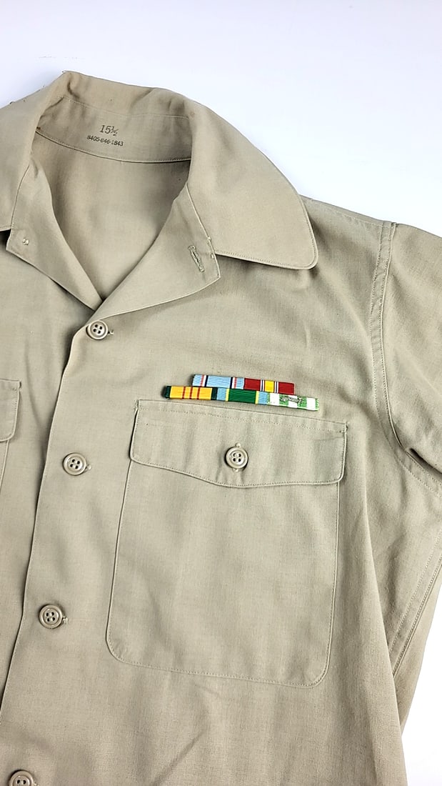 Vintage U.S. Military Khaki Uniform Shirt Pants Set 15.5 32x31 With Ribbons And Belt As Is - 6