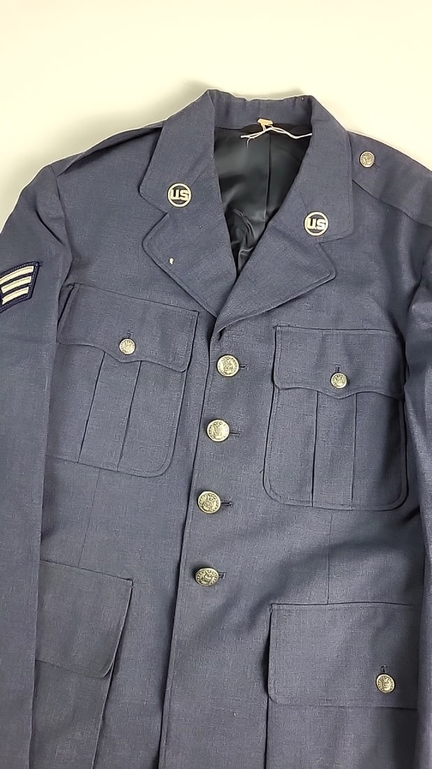 Vintage Us Air Force Blue Shade 84 Wool Tropical Dress Uniform Coat Bonham Size 39l With Tie As Is - 2