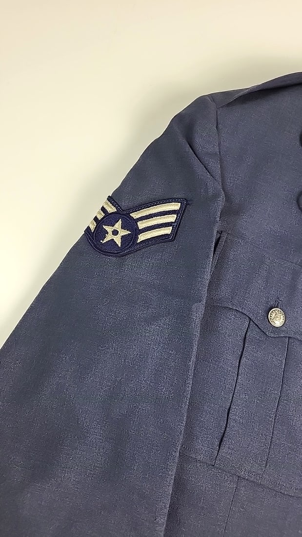 Vintage Us Air Force Blue Shade 84 Wool Tropical Dress Uniform Coat Bonham Size 39l With Tie As Is - 3