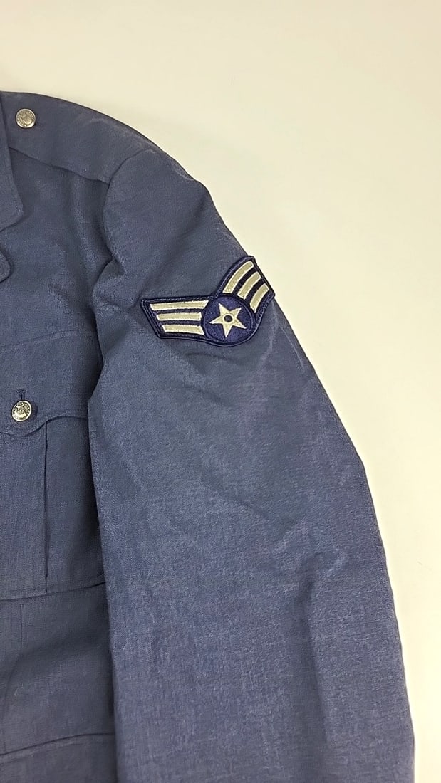 Vintage Us Air Force Blue Shade 84 Wool Tropical Dress Uniform Coat Bonham Size 39l With Tie As Is - 4