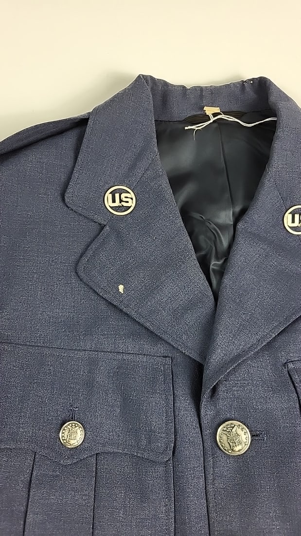Vintage Us Air Force Blue Shade 84 Wool Tropical Dress Uniform Coat Bonham Size 39l With Tie As Is - 7