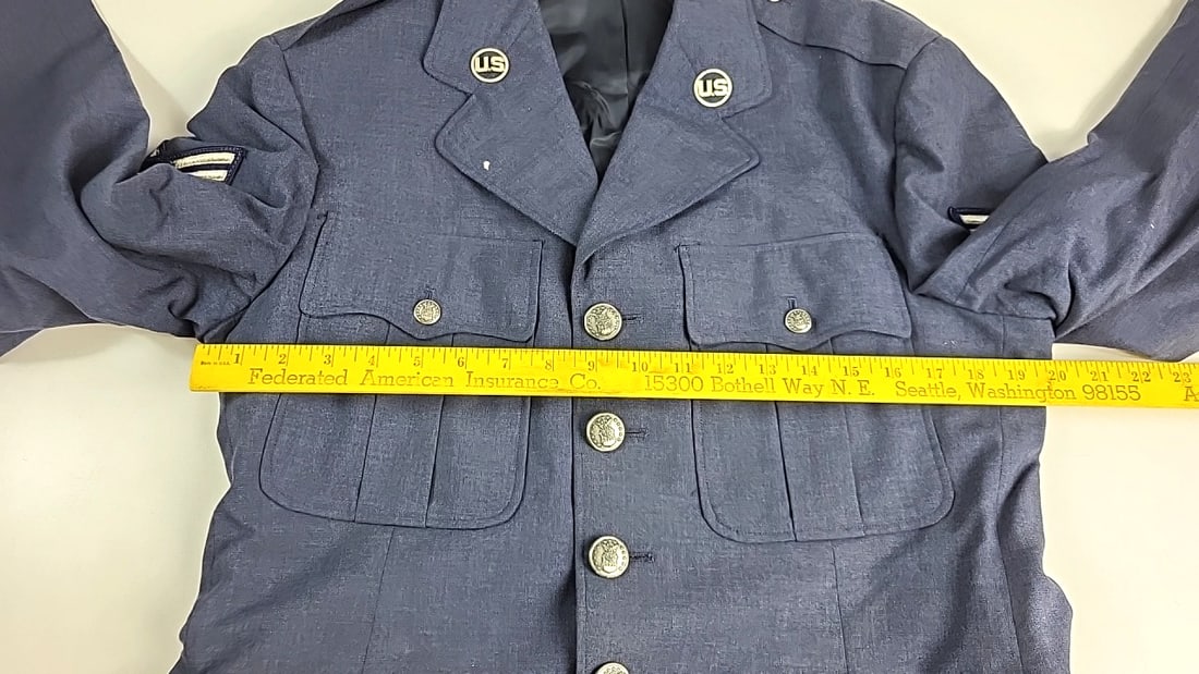 Vintage Us Air Force Blue Shade 84 Wool Tropical Dress Uniform Coat Bonham Size 39l With Tie As Is - 8