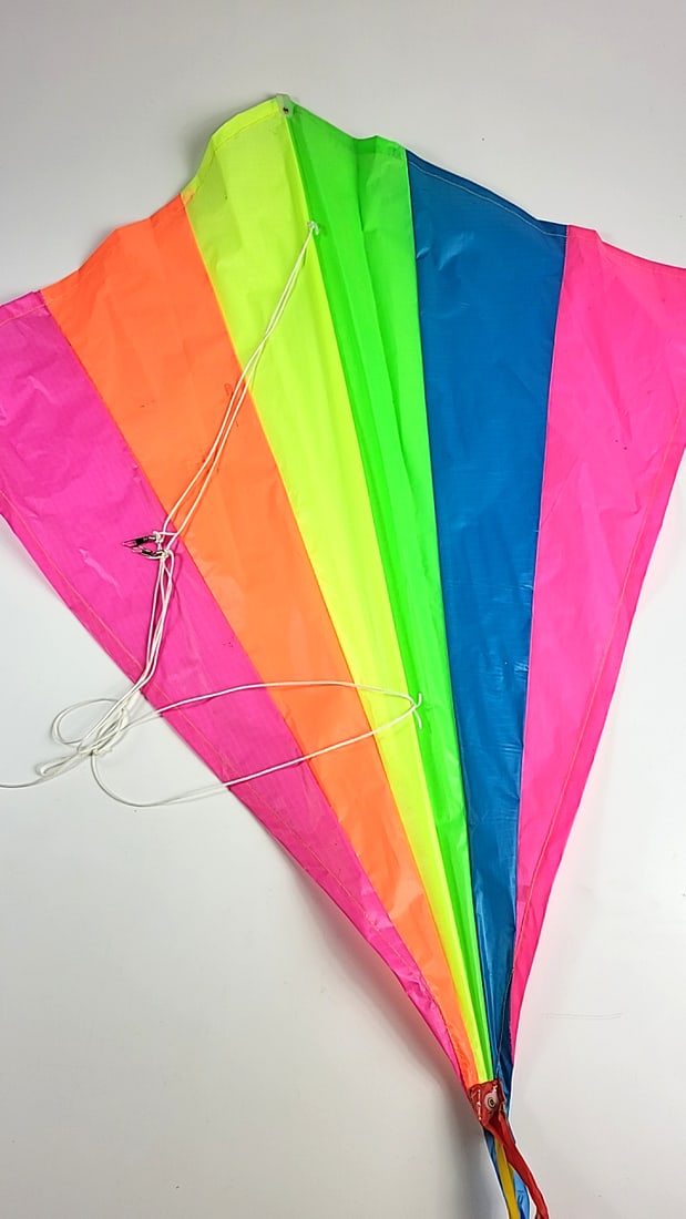 Rainbow Ripstop Nylon Kite With Streamer Tails, Made In Taiwan R.O.C. Read - 2