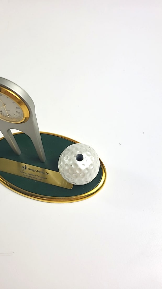 Synergy America Inc. Quartz Golf Ball Desk Clock With Green Gold Oval Base - 4