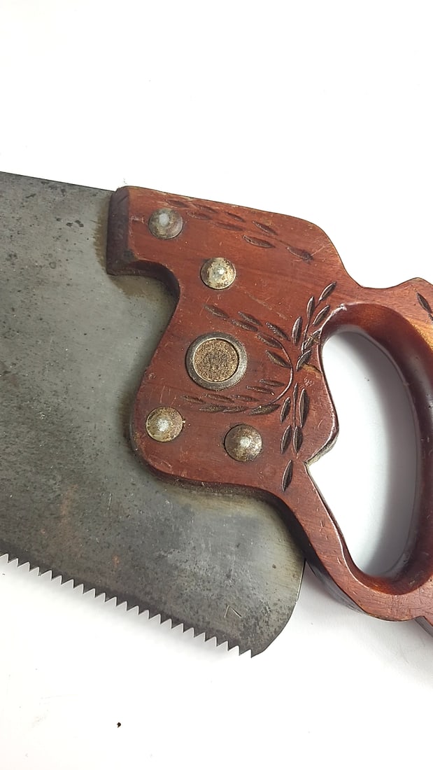 Pair Of Hand Saws With Carved Wooden Handles And Steel Blades Pace Maker As Is - 13