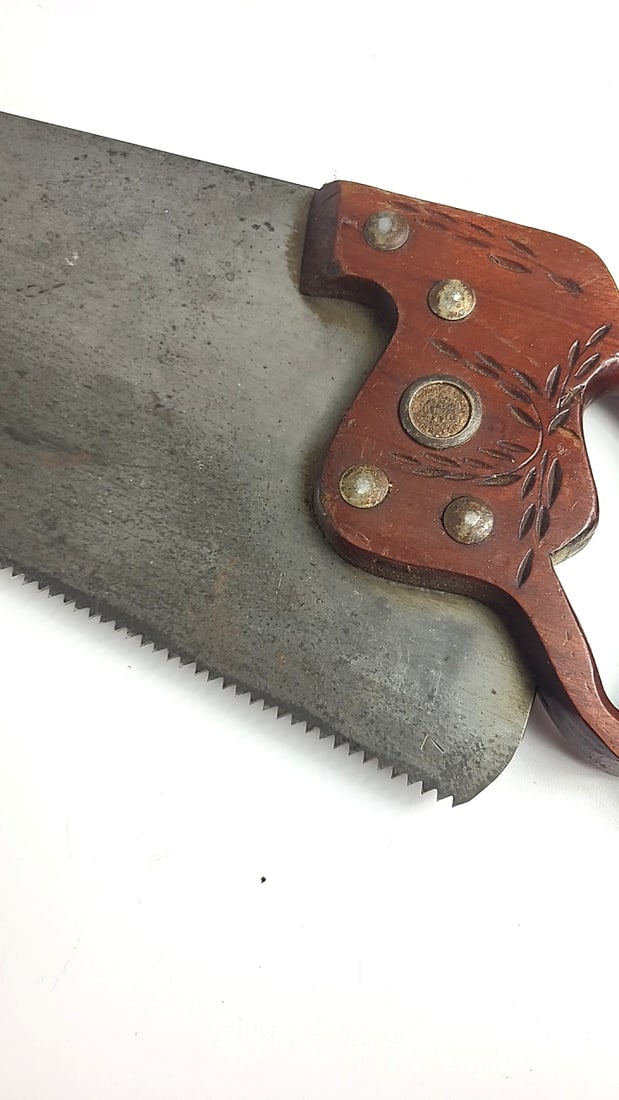Pair Of Hand Saws With Carved Wooden Handles And Steel Blades Pace Maker As Is - 14