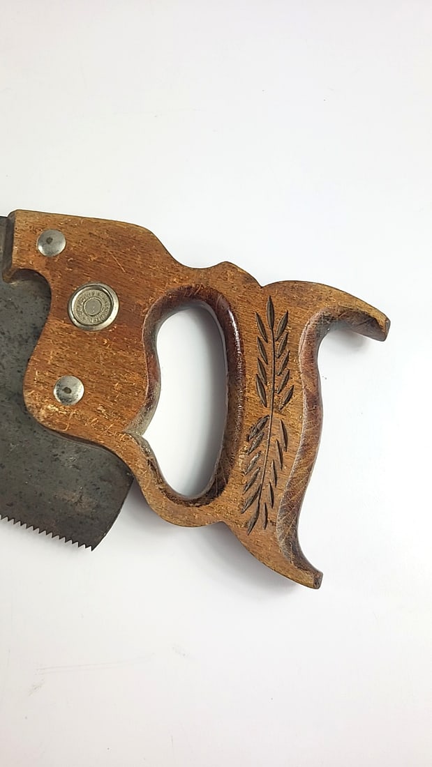 Pair Of Hand Saws With Carved Wooden Handles And Steel Blades Pace Maker As Is - 4