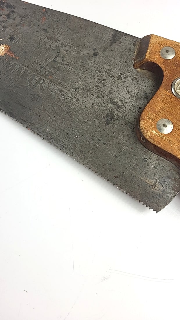 Pair Of Hand Saws With Carved Wooden Handles And Steel Blades Pace Maker As Is - 6