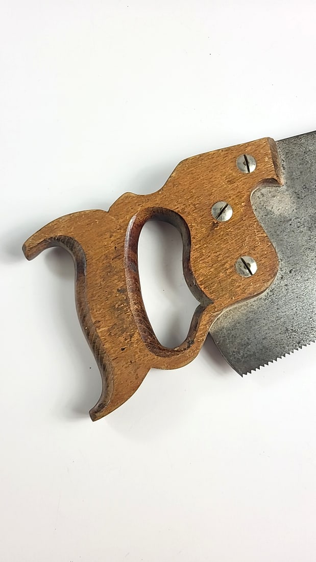 Pair Of Hand Saws With Carved Wooden Handles And Steel Blades Pace Maker As Is - 9