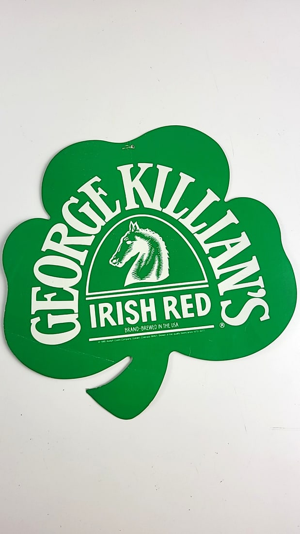 George Killians Irish Red Green Shamrock Beer Sign 1985 Coors Horse Logo As Is: 12x12 3oz Low Estimate: 20.00 High Estimate: 30.00